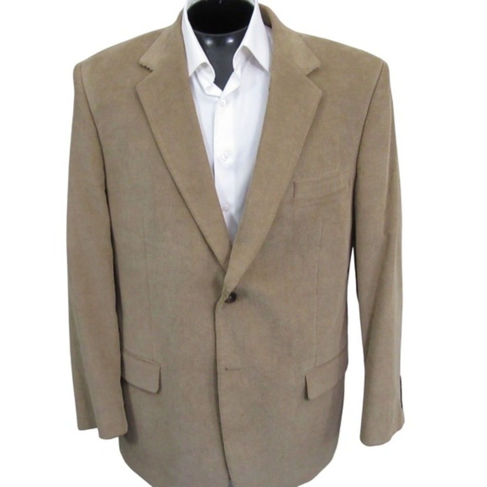 Joseph Feiss Mens Sport Coat‎ 46L Solid Tan Corduroy Blazer Jacket Single Vent